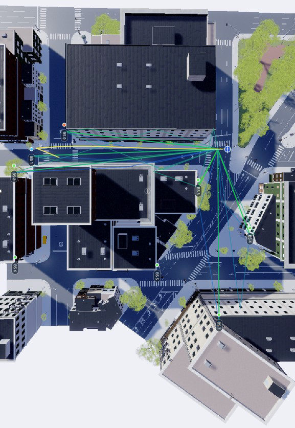 Ray tracing paths between base station and receivers
